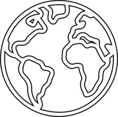 Vector illustration of planet Earth with black editable stroke on transparent background ideal for global concepts, environmental projects, geography education, sustainability visuals, and digital des