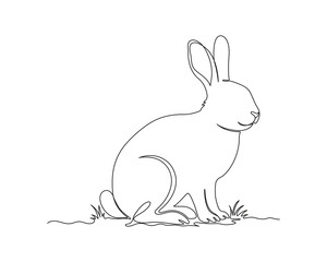 Rabbit continuous one line drawing, Bunny Single one line art, linear style, isolated on a white background