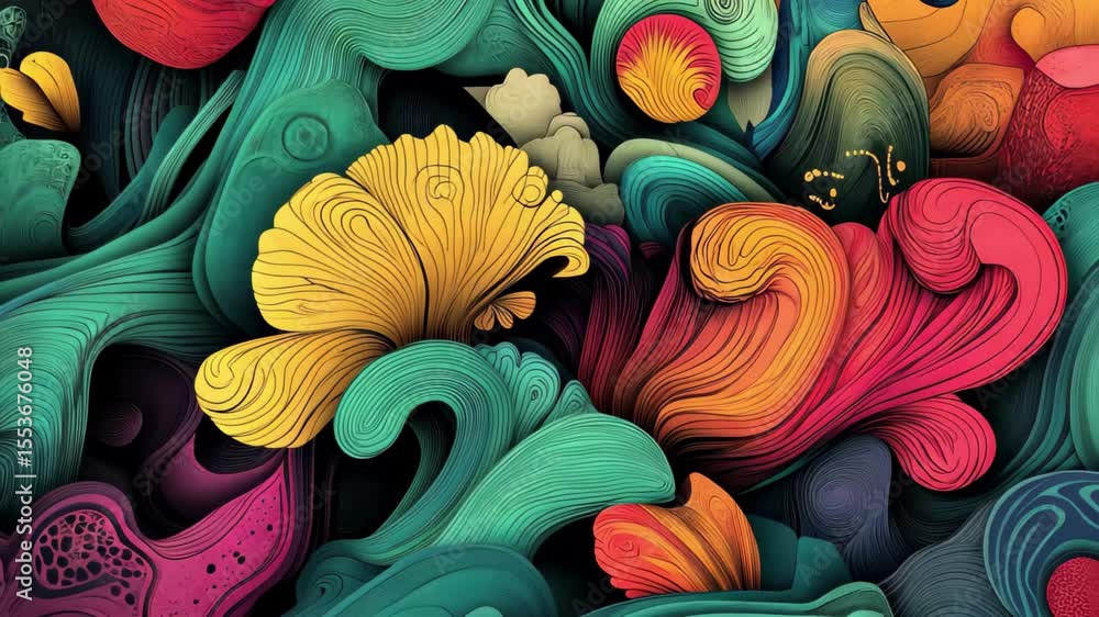 Poster colorful abstract tangle background with dynamic curves and shapes creating a vibrant visual experie