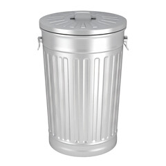 Classic silver metal trash can with lid isolated on transparent background