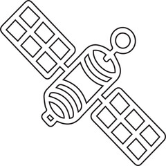 Vector illustration of a satellite with black editable stroke on transparent background ideal for space technology visuals, communication concepts, astronomy education, and satellite network designs