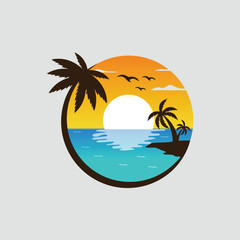 Fototapeta premium Summer beach design image with palm trees and sun on background vector illustration