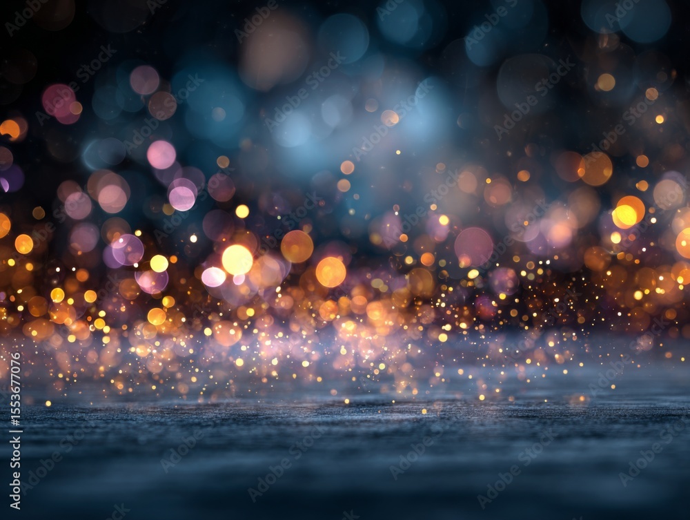 Poster bright sparkles floating in the air with bokeh lighting in the background