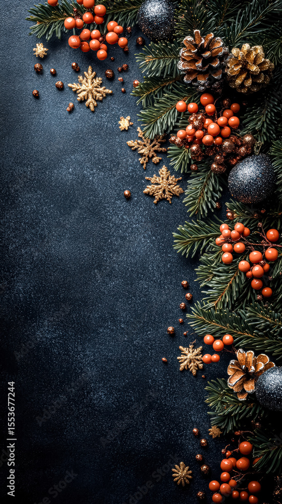 Aufkleber black background with a tree and snowflakes. the snowflakes are scattered around the tree and the tr