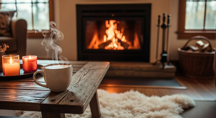 Home Tranquility: A Cup of Tea and a Flickering Fire