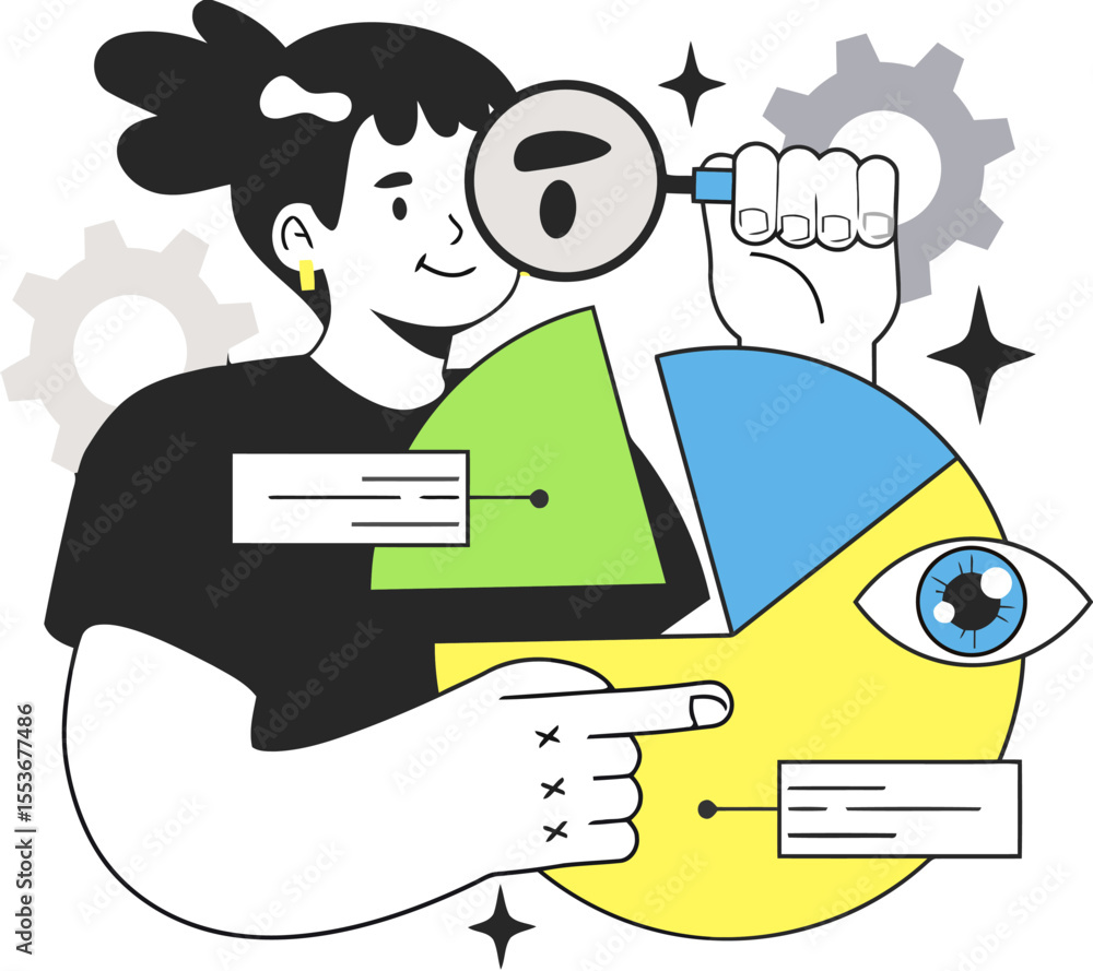 Poster analysis data chart business graph diagram information research statistics marketing eye magnifying 