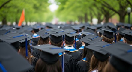 Graduates gather, facing forward, a moment of transition and accomplishment. Represents education, success, and the journey ahead after academic milestones.