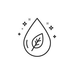 Organic drop line icon with leaf for eco natural wellness and skincare design