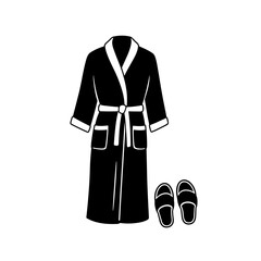 Spa bathrobe and slippers black icon for relaxation and wellness design