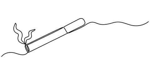 Cigarette Icon Line Art, One continuous single drawn line art doodle cigarette, smoke, Single one line drawing hand hold tobacco cigarette. No tobacco day concept. 