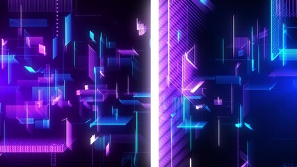 Abstract futuristic cyber world scene, sci-fi grid, technological glowing violet blue surface, neon night scene, digital science background animation 4K, seamless loop, virtual reality concept. - Powered by Adobe