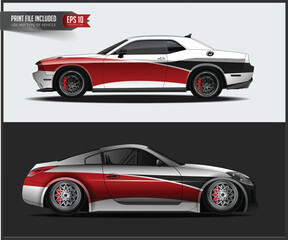 Two Sport Car Designs with Red and White Graphics