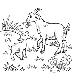 Goat and Sheep a baby goat and a lamb standing together in a grassy field with flowers
