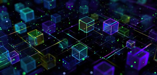 Abstract digital network of glowing cubes