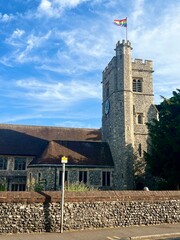 Rainbow flag on the parish church of Saint Peter and Saint Paul in Bromley