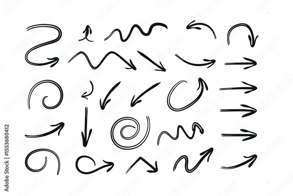 Poster arrow collection: a comprehensive collection of hand-drawn arrows in various styles, perfect for nav