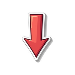 Cartoonish red arrow pointing downwards with a white border and a gray shadow effect for digital designs and presentations