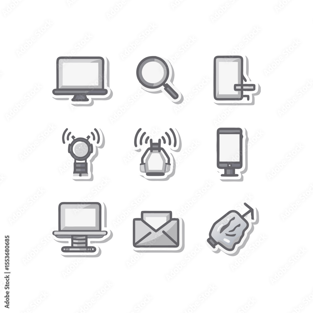 Fototapete Collection of technology and communication icons for digital connectivity and modern communication systems featuring various devices