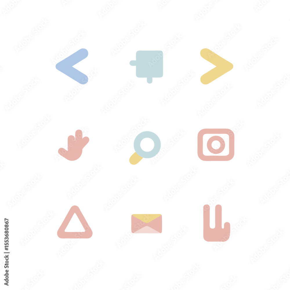 Poster colorful pastel user interface elements for app design featuring navigation, search, and communicati