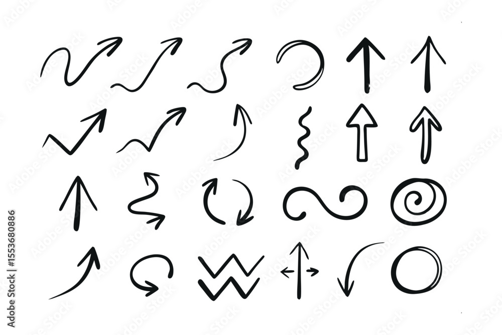 Poster sketchy arrows: an array of sketched arrows, each with its unique form and style, provides a dynamic