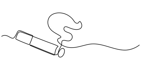 Cigarette Icon Line Art, One continuous single drawn line art doodle cigarette, smoke, Single one line drawing hand hold tobacco cigarette. No tobacco day concept. 