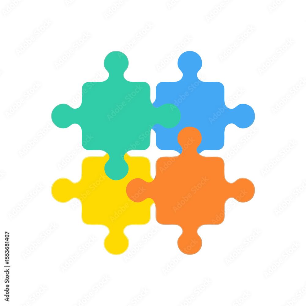 Aufkleber interlocking puzzle pieces in vibrant colors representing teamwork, collaboration, and problem solvi