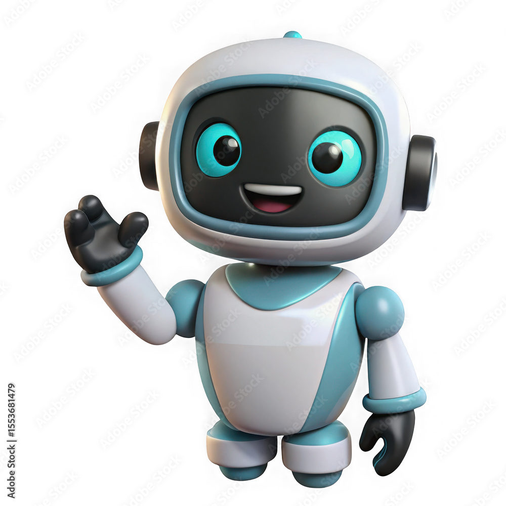 Poster 3d rendered friendly robot waving isolated on transparent background