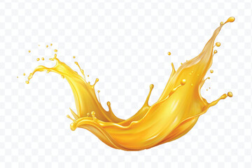 realistic 3d dynamic yellow or mango juice splash in curve style isolated on transparent background 