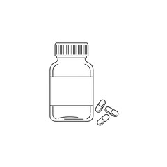 Medicine bottle with capsules line icon for pharmacy healthcare design
