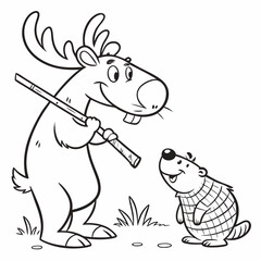 Adobe IllustMoose and Beaver a friendly moose standing beside a smiling beaver holding a stickrator Artwork
