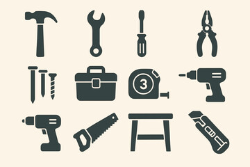 Tool collection: hammer, wrench, screwdriver, and more handyman essentials