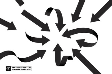 A collection of black arrows and circles pointing in different directions on a white background plane