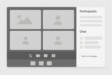 Minimal Video Call UI Layout with Participants Grid and Chat Panel