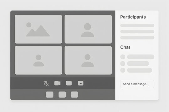 Minimal Video Call UI Layout with Participants Grid and Chat Panel - Powered by Adobe