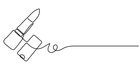 Continuous one line drawing of lipstick design. lipstick cosmetic in single line draw illustration. Editable stroke, Continuous one line lipstick, single line art. Continuous one line drawing. 
