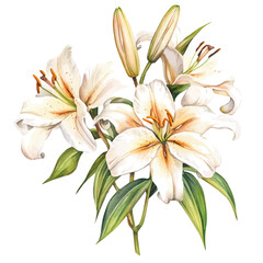 A Lily Stem Bouquet, watercolor vector, isolated on a white background.