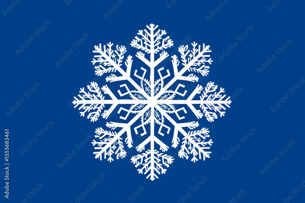 Poster blue and white snowflake with a blue background. the snowflake is the main focus of the image and it