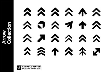 A collection of various black arrow icons pointing in different directions on a white background