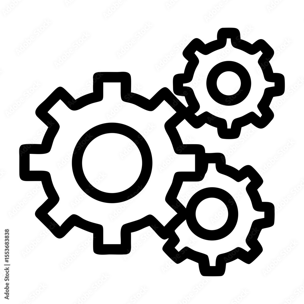 Poster three black gears interconnected representing mechanical processes and engineering design elements i