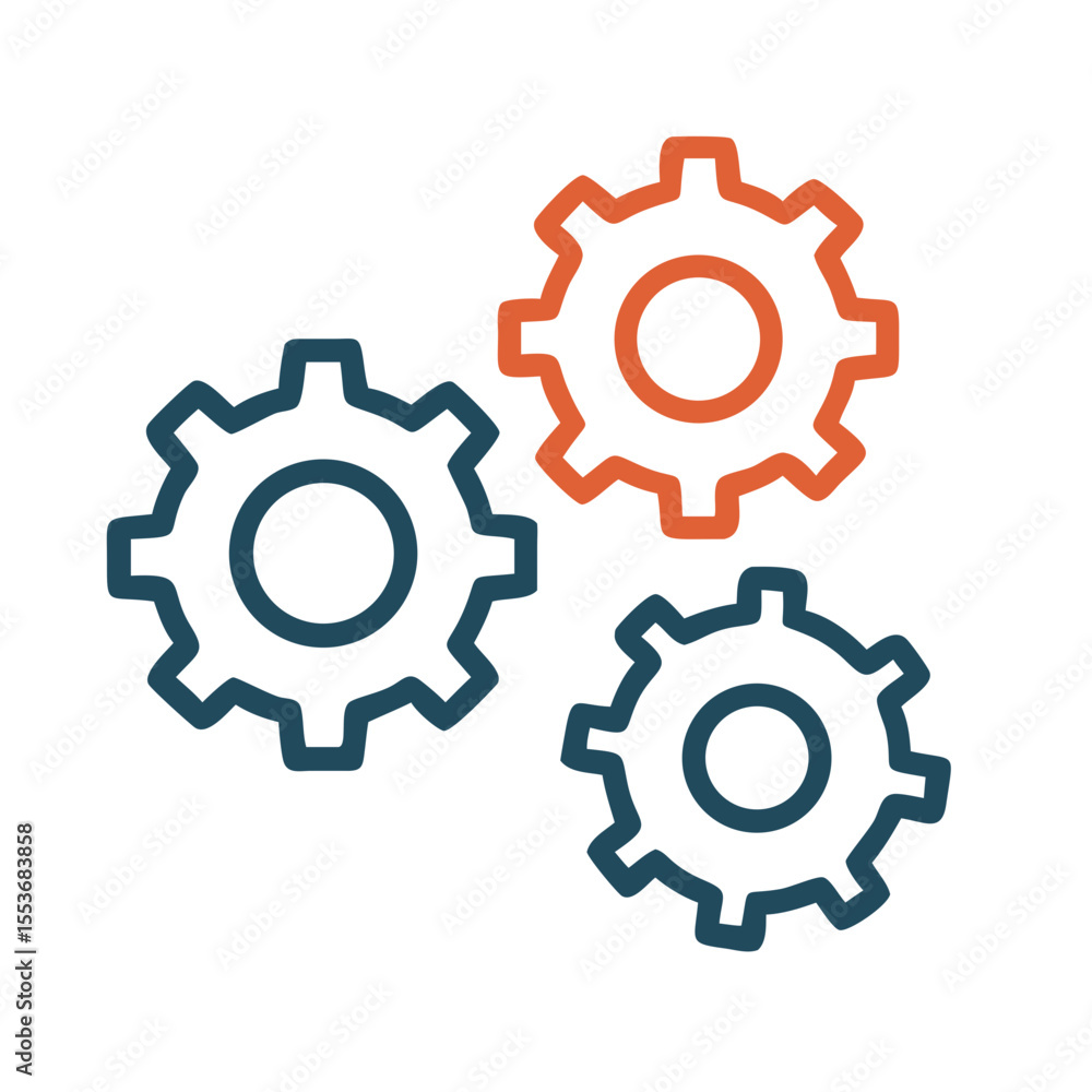 Poster three gears are displayed with two in blue and one in orange on a white background design on transpa