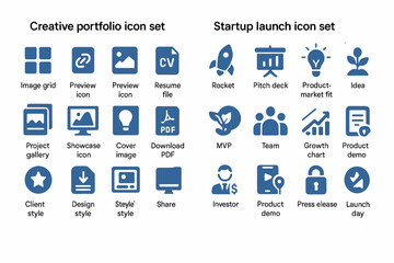 Obraz premium Creative portfolio and startup launch icon set for projects and presentations