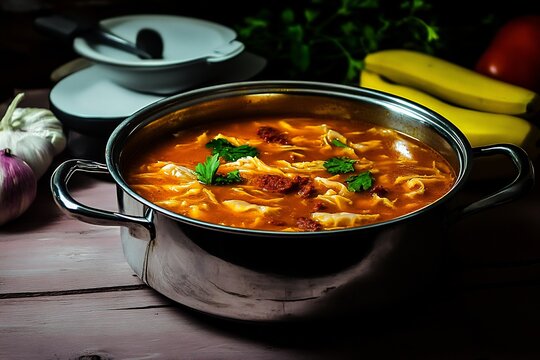 Hearty Callos la Madrilea from Madrid tripe stew with chorizo rich in protein and iron