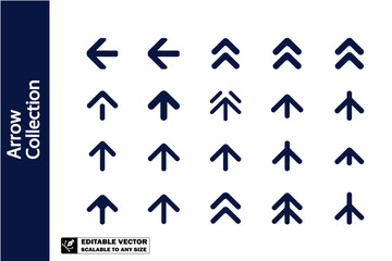 A collection of various black arrow icons pointing in different directions on a white background plain image