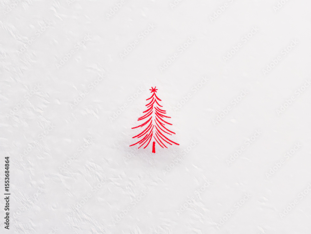 Aufkleber red tree is drawn on a white background. the tree is small and has a star on top. the image has a fe