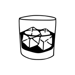 whiskey glass with ice cubes - refreshing drink