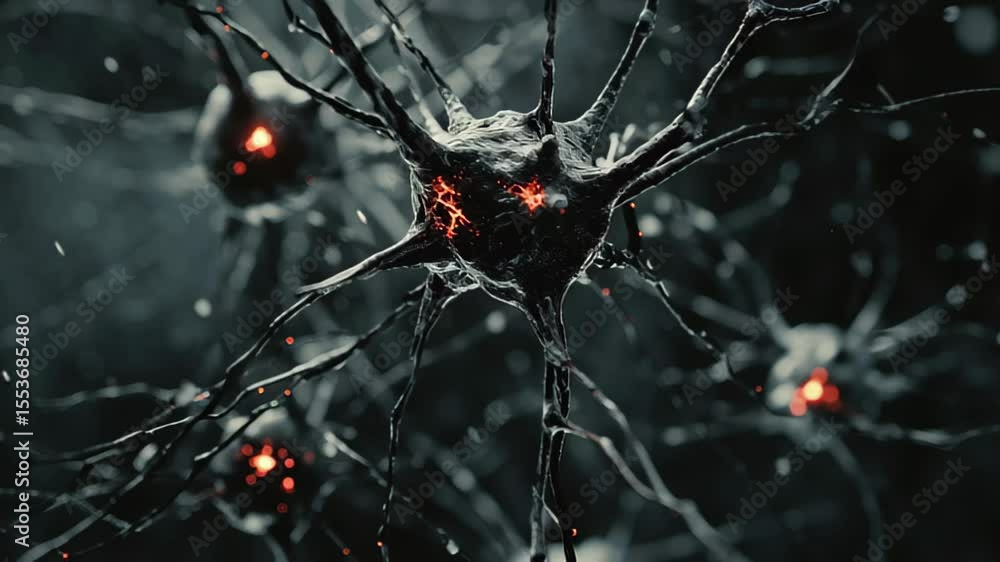 Poster electrically excitable nerve cells in a seamless rendering showcasing intricate neural connections, 