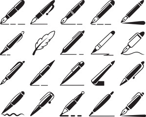 pen icon collection in vector style, vintage to modern with vector, line art white background