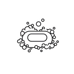 Soap bar with bubbles line icon for hygiene and wellness design