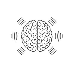 Brain line icon with vibration waves for mental health and wellness