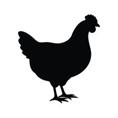 Silhouette of a Hen and Chick on a Farm Scene.